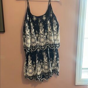 Elegant Navy Romper with White Embroidery
